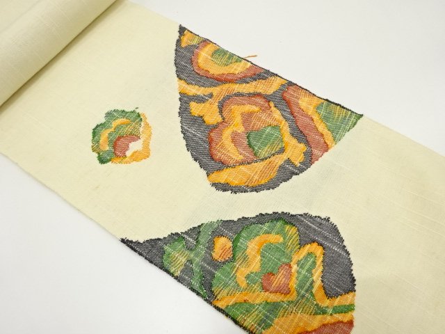 JAPANESE KIMONO / ANTIQUE HANDWOVEN MAWATA TSUMUGI ABSTRACT FLORAL PAT
